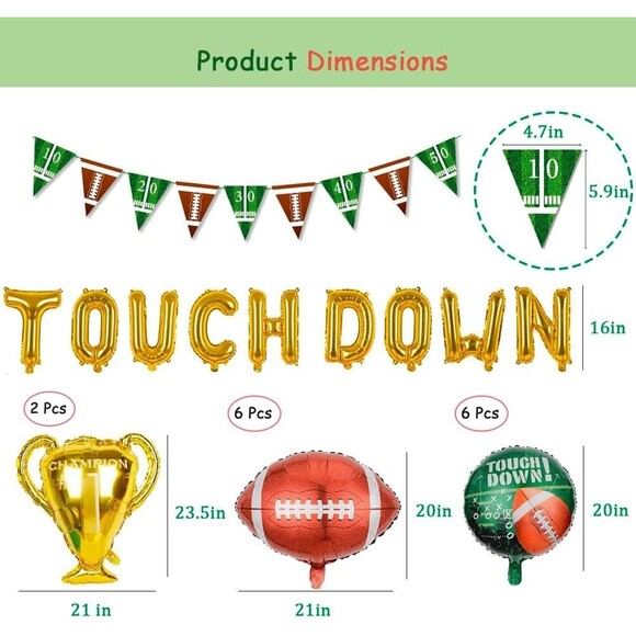 Football Party Decorations Football Shaped Foil Balloons, Touchdown Balloons - Picture 2 of 6